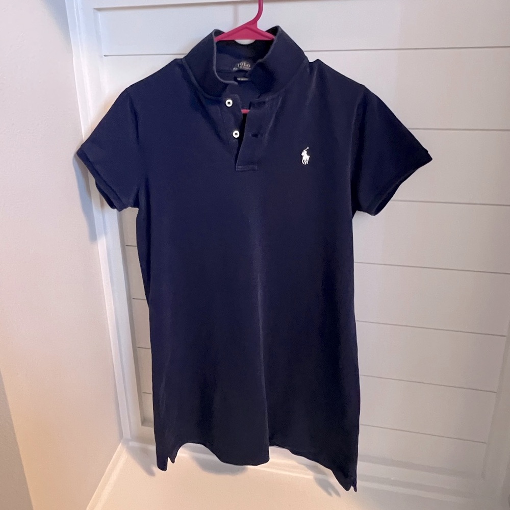 Polo Ralph Lauren cotton mesh polo dress in navy blue - Picture 2 of 6